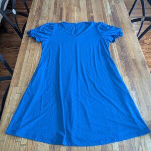Women's XL Pretty Blue Dress POCKETS and Puffy Sleeves